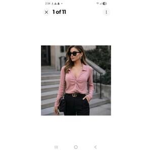 Steve Madden Ribbed Long Sleeve Womens Sz S Slouchy Button Up Collared V Neck